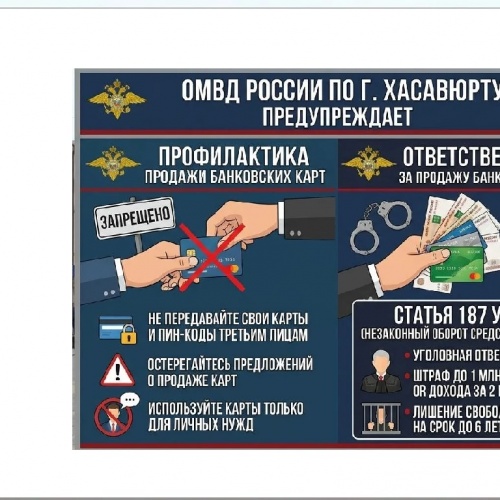 ОМВД России по г. Хасавюрту предупреждает: твоя карта — не товар!